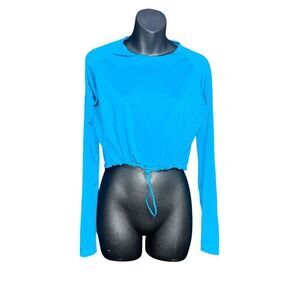 Nice Gymshark Womens teal color SWEAT SEAMLESS LONG SLEEVE CROP TOP Top Size sma